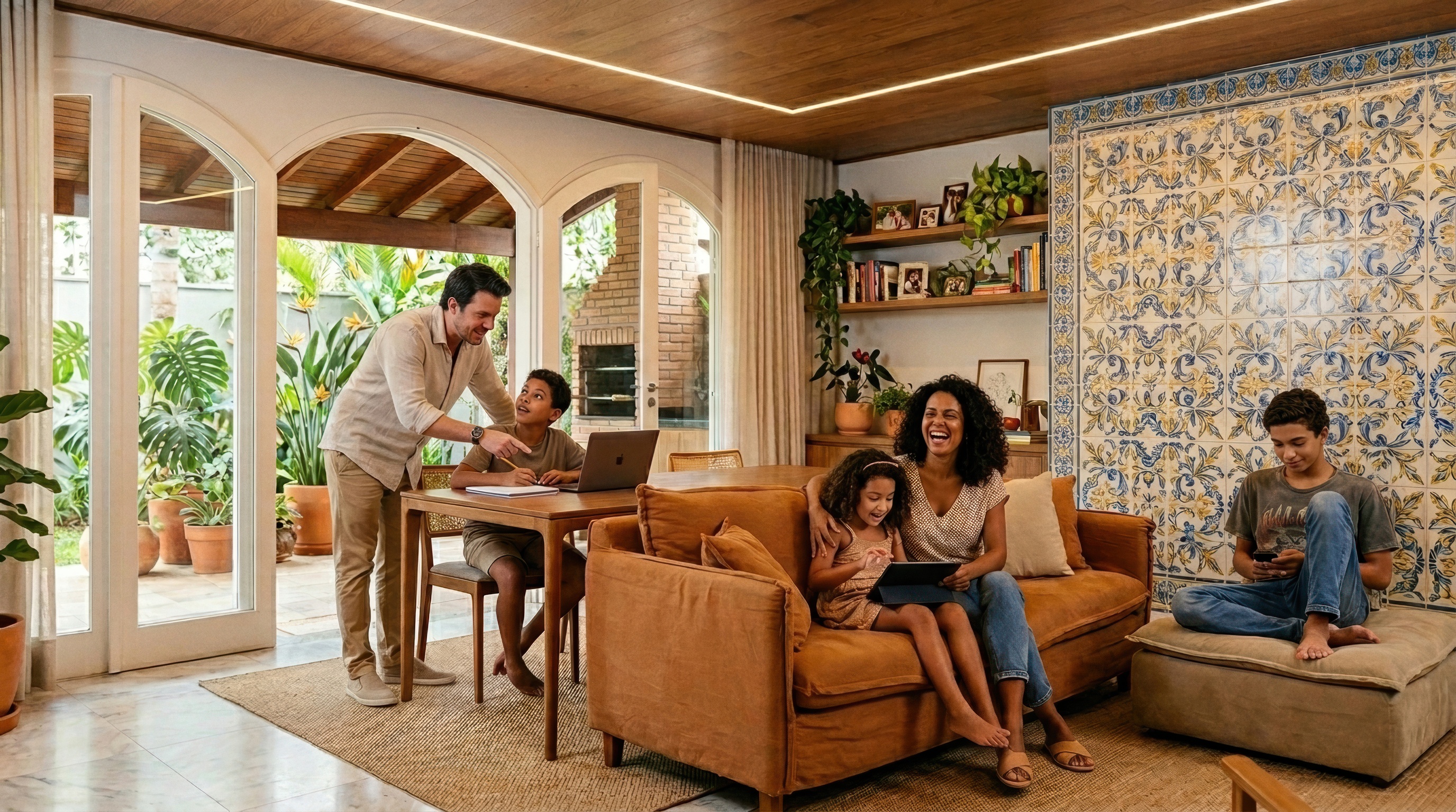 Família estudando com Super Agentes Pense-AI
